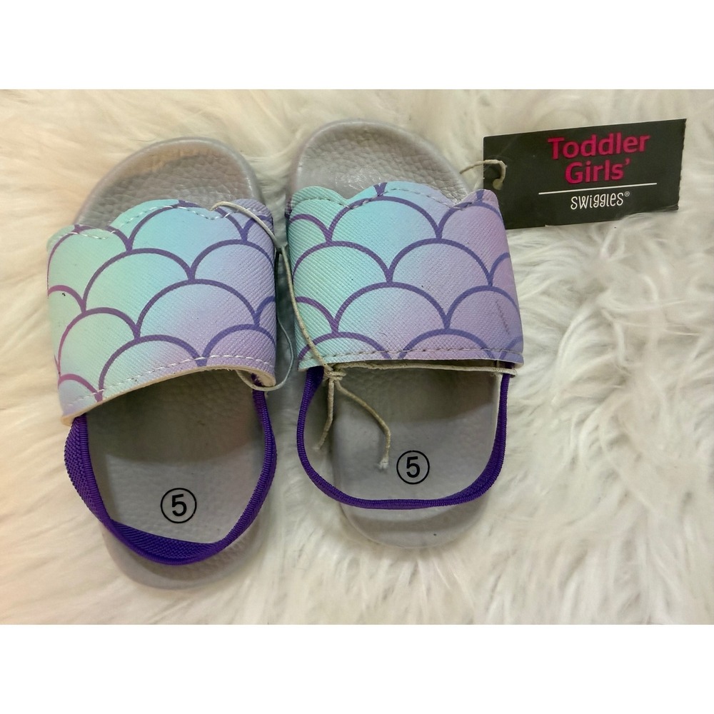 Swiggles Toddler Girls Mermaid Scale Slides Purple Teal Elastic Strap Size 5M